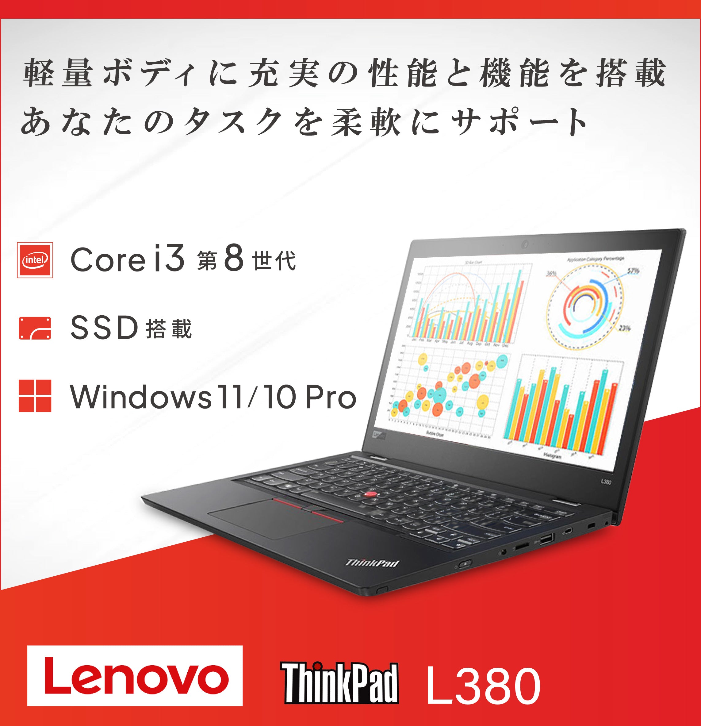 Lenovo ThinkPad L380 第8世代 Core i3 ノートパソコン 13.3インチ 無線LAN HDMI SDカードスロット
